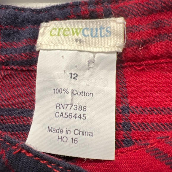 Crewcuts Youth Girls Plaid Button Front Cotton Long Sleeve Dress Sz 12 Red Blue - Picture 2 of 4